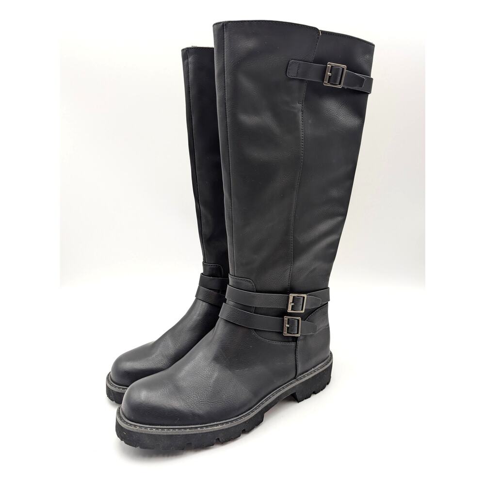 Korks Fay Knee High Riding Boots Buckle Strap Women's Black Size US8M EU38.5
